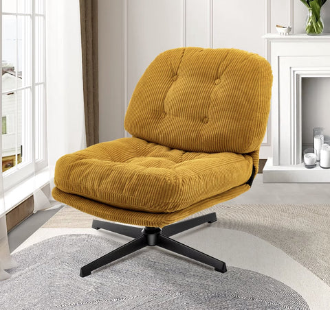 Corduroy lounge chair - Chair - Relax chair - Swivel chair - Thick cushions - With footstool - Green