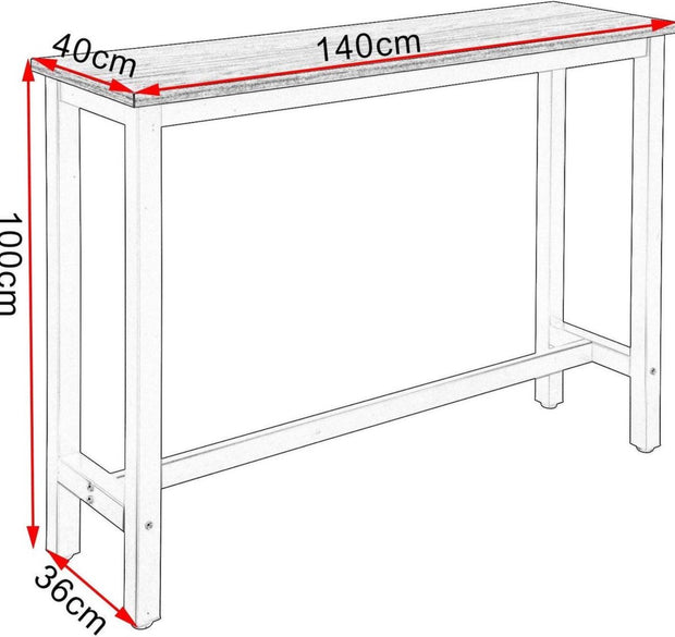 Bartafel - Met Voetensteun - Bistro Eettafel - MDF Hout - Vintage Stijl - Hoge Koffietafel - Donker Hout - 140x40x100 cm - Voor Binnen/Buiten - Tafel voor Keukenbar Balkon