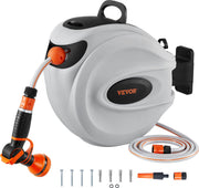 Intrekbare Slanghaspel - Wandgemonteerde - 25m x 12mm - Automatisch Oprolsysteem - 180° Draaibare Beugel - 9 Patronen Spuitmond - Geschikt voor Tuinen - Auto's en Huisdieren