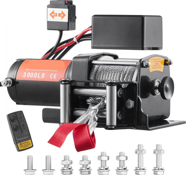 Elektrische lier - 12V - Lier 3000lbs/1361kg - Offroad motorlier - Kabel elektrische lier - Staalkabel met draadloze afstandsbediening - Zwart