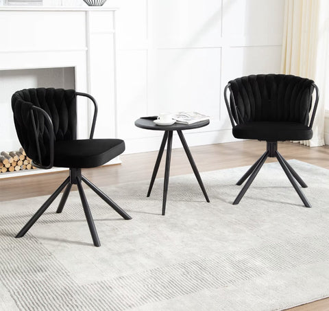 Eetkamerstoel - Set van 2 stoelen - Fluweel eetkamer stoel - Eettafel stoel - Fauteuil - Velvet - Armleuning - Draaibaar - Zwarte Poot - Zwart