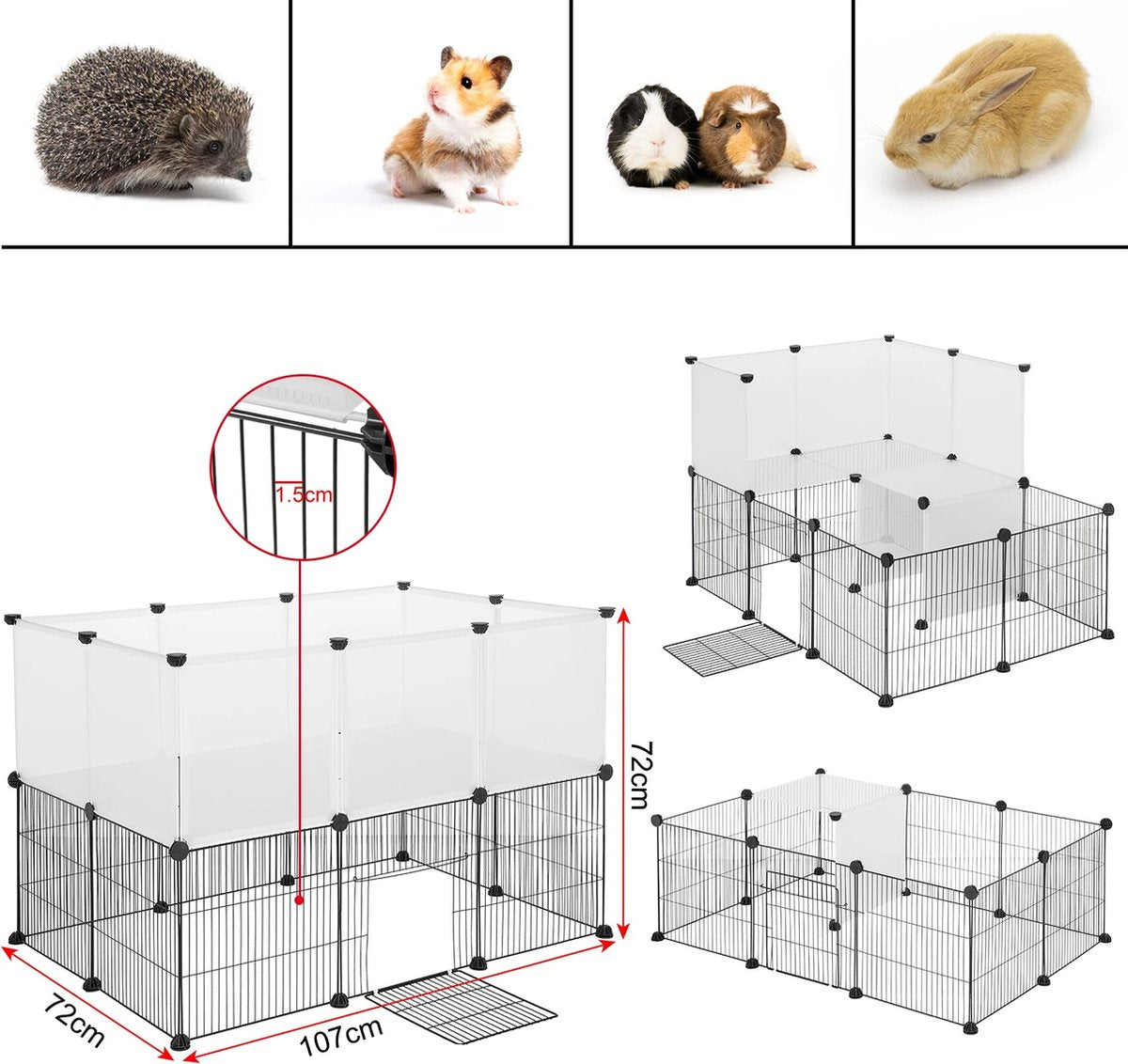 Dierenren - Kat - Hond - Binnenhuis - Ren - Buitenhuis - 107 cm x 72 cm x 72 cm - Wit