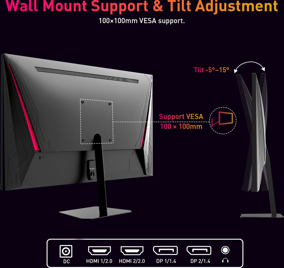 Gamingmonitor - 24-inch 2560*1440 16:9 snel IPS-scherm - 180 Hz - FreeSync en G-Sync - 126% sRGB - HDR-ondersteuningweinig blauw licht - ondersteuning voor wandmontage en kantelaanpassing - 2 x HDMI2.0 - 2 x DP1.4 - 1 x koptelefoonaansluiting - QUORE