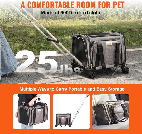 Reismand Kat en Hond - Huisdier Drager Trolley - Ademend Reistas met Telescopische Handgreep, Wielen en Schouderriem - Draagbare Rugzak - Draagtas Honden - Perfect voor Uitgaan en Reizen met Honden en Katten