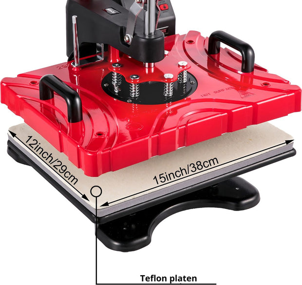 Transfer Press - Printing Machine - Heat Press - Printing Press - Heat Press Machine - Sublimation Printer - 38 x 30 CM - 360° Rotation - 1000W - Sublimation Machine - Red