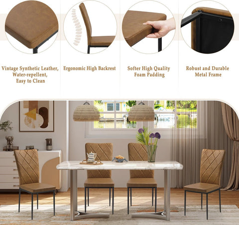 Chairs - Set Of 4 - Dining Room Chairs - Brown - Faux Leather - Dining Room - Upholstered - 94.5x41x43 Cm - Modern