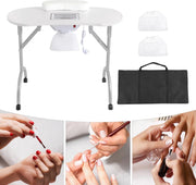 Manicure Tafel - Nageltafel Met Afzuiging - Opvouwbaar - Op Wielen - 90x40 cm - Wit - Inclusief Stofzakken en Draagtas - Nagel Stofafzuigers