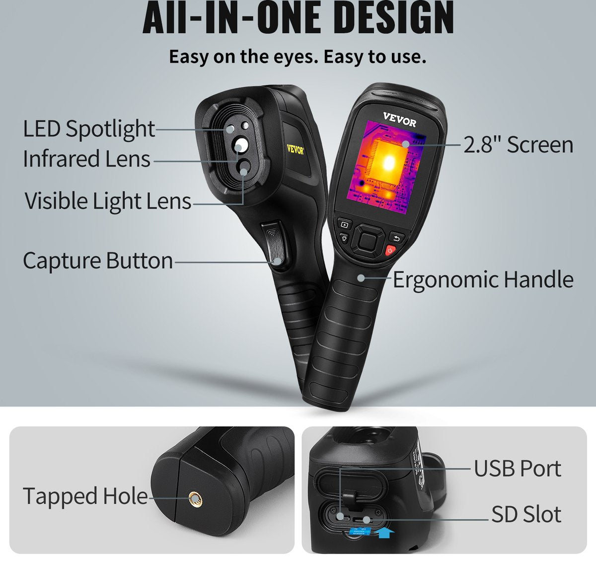 Handheld Warmtebeeldcamera - Infraroodcamera Camera - Temperatuurbereik - 20-350°C - 9 Uur Levensduur Batterij - 4 Kleurenpaletten Om Uit Te Kiezen - Zwart