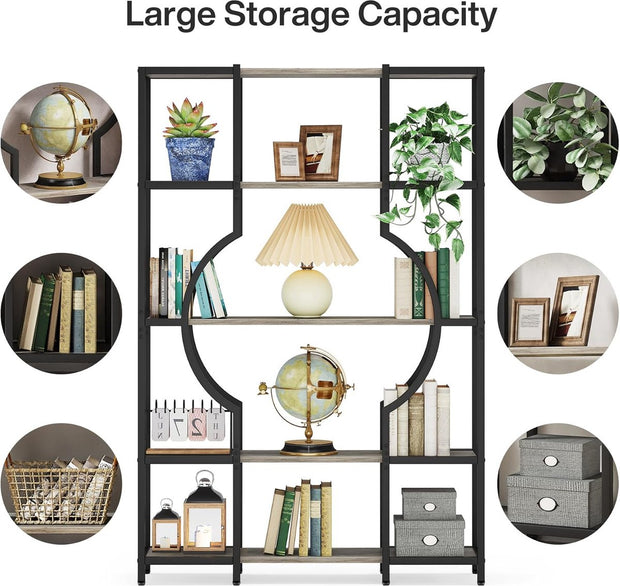 Boekenkast - Boekenrek met 5 Planken - Industrieel Vintage - Kasten Spaanplaat - Grijs en Zwart - 100 x 30 x 180 cm