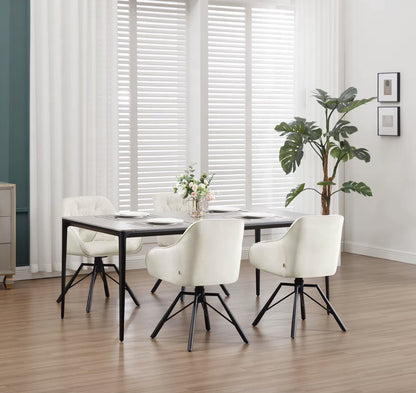 Eetkamerstoel - Set van 2 stoelen - Fluweel eetkamer stoel - Eettafel stoel - Fauteuil - Draaibaar - Velvet - Metalen poot - Wit/Cream