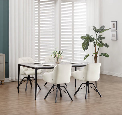 Eetkamerstoel - Set van 2 stoelen - Fluweel eetkamer stoel - Eettafel stoel - Fauteuil - Draaibaar - Velvet - Metalen poot - Wit/Cream