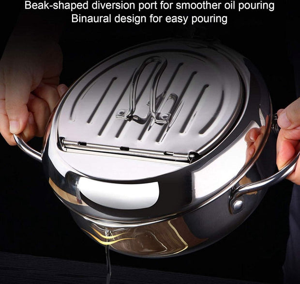 Frituurpan Japanse stijl Tempura Frituurpan met Thermometer - Inductiekookpan Kip Pot Kookgerei voor Keuken - L 24cm .