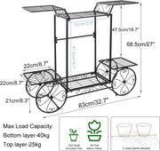 Plantenrek - Zwart Poedercoat Metaal - 4 Wielen - 6-Laags - 83x22x68.5cm -Landelijk - Tuin - Patio - Binnen en Buiten - Bloemen - Planten