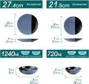 Serviesset 8 Persoons - Serviessets - Bordenset - Chique Bordenset - Keramiek - Blauw en Zwart