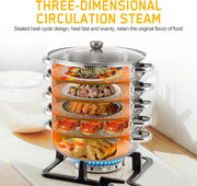 Professionele Stoompan - 5 lagen - Stoomkoker - Ø30cm - Topkwaliteit - RVS - Glazen deksel - Inductie Gas Elektrisch