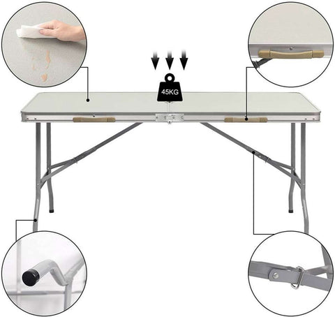 Campingtafel Inklapbaar - Kampeertafel, Partytafel - Lichtgewicht - Aluminium MDF - 150x60x69.5 cm - Zwart