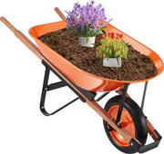 Transportkruiwagen - Ijzer + PU - Kuip met Grote Capaciteit - Eenvoudig te Monteren en op te Bergen - Max Draagvermogen120 kg - Slijtvaste Wielen - Geluidsarm - 140x62x58cm - Oranje + Zwart