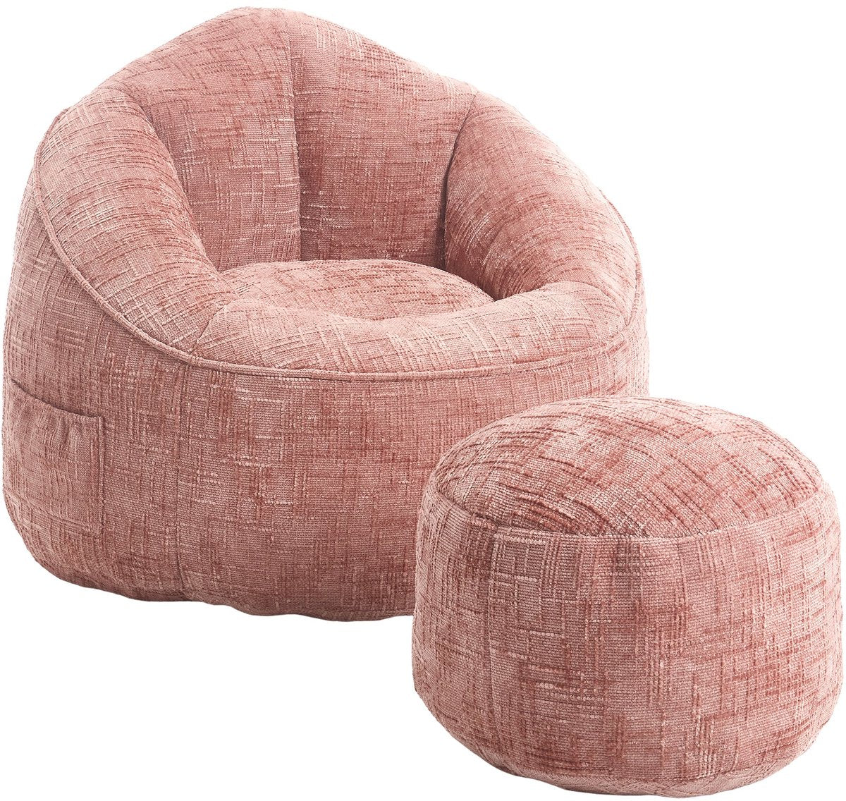 Zitzak Stoel met Voetensteun - Beanbag in Luxe Chenille Stof - Hoge Druk Schuimvulling - Ergonomisch Ontwerp - 89x88x76 cm - Roze
