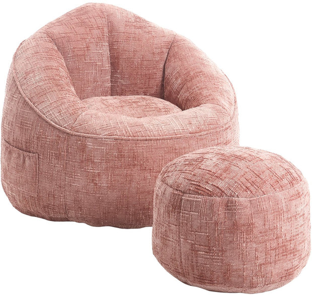 Zitzak Stoel met Voetensteun - Beanbag in Luxe Chenille Stof - Hoge Druk Schuimvulling - Ergonomisch Ontwerp - 89x88x76 cm - Roze