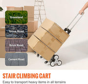 Trappentroler - 50-100 kg - Steekwagen Trap - Opvouwbaar Aluminiumlegering - In Hoogte Verstelbare Handgreep - 82-116 cm - 4 Universele Wielen - 39 x 27 cm - voor Magazijnen - Luchthaven - Winkelcentrum