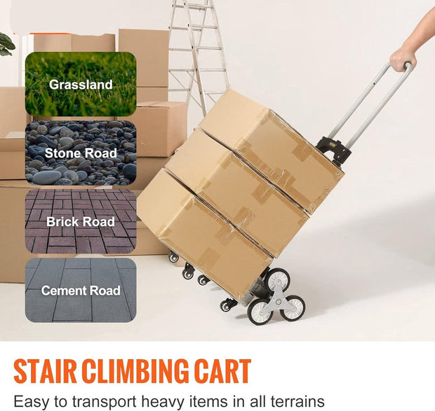 Trappentroler - 50-100 kg - Steekwagen Trap - Opvouwbaar Aluminiumlegering - In Hoogte Verstelbare Handgreep - 82-116 cm - 4 Universele Wielen - 39 x 27 cm - voor Magazijnen - Luchthaven - Winkelcentrum