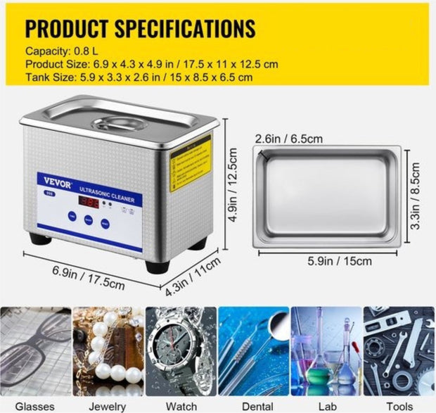Ultrasoon Reiniger - Professionele Ultrasone Reinigingsapparaat - 800ml - Digitale verwarming Timer - Sieraden - Brillen -Tanden - Roestvrij Staal - Zilver