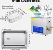 Ultrasoon Reiniger 5.8-6L – Roestvrij Staal – Professioneel Ultrasoon Reinigingsapparaat - met Digitale Verwarmingstimer – Voor Sieraden en Brillen