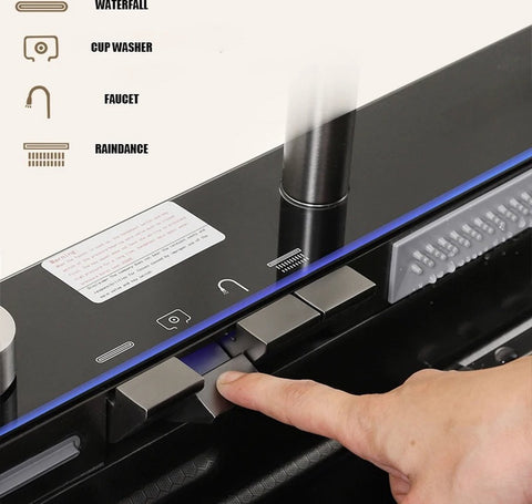 Roestvrijstalen gootsteen - Digitale display - Waterval kraan - Gootsteen - Wasbak - Keuken - Zwart