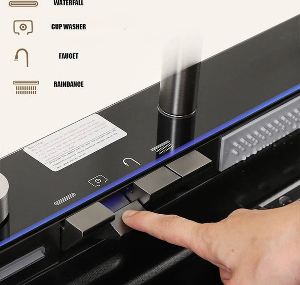 Roestvrijstalen gootsteen - Digitale display - Waterval kraan - Gootsteen - Wasbak - Keuken - Zwart