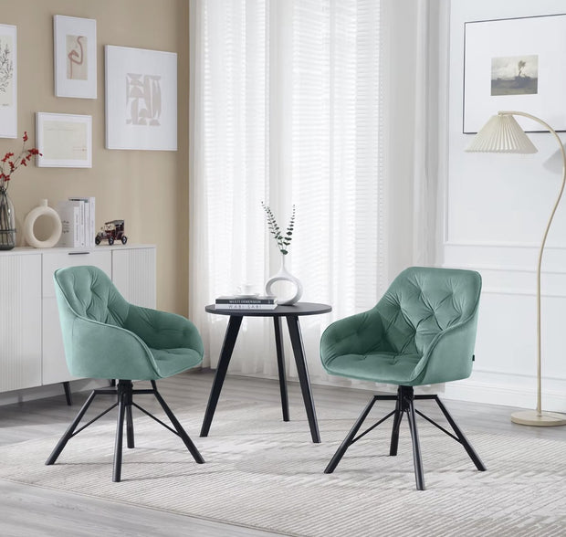 Eetkamerstoel - Set van 2 stoelen - Fluweel eetkamer stoel - Eettafel stoel - Fauteuil - Draaibaar - Velvet - Metalen poot - Turquoise