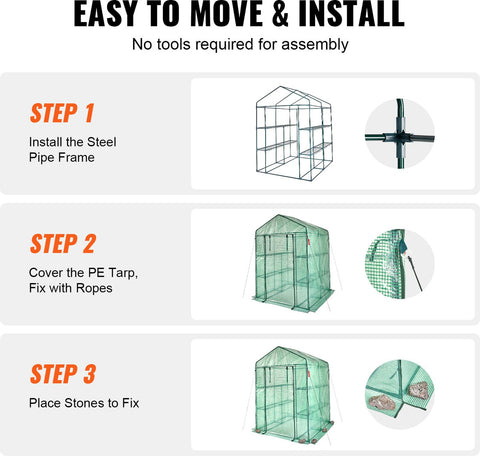 Filmkas - Tomatenkas - Met 4 planken - 141x141x200cm - PE Waterbestendige Hoes - UV - Bestendig - Stalen Frame - Groentekas voor Het Kweken van Groentenbloemen - Groen