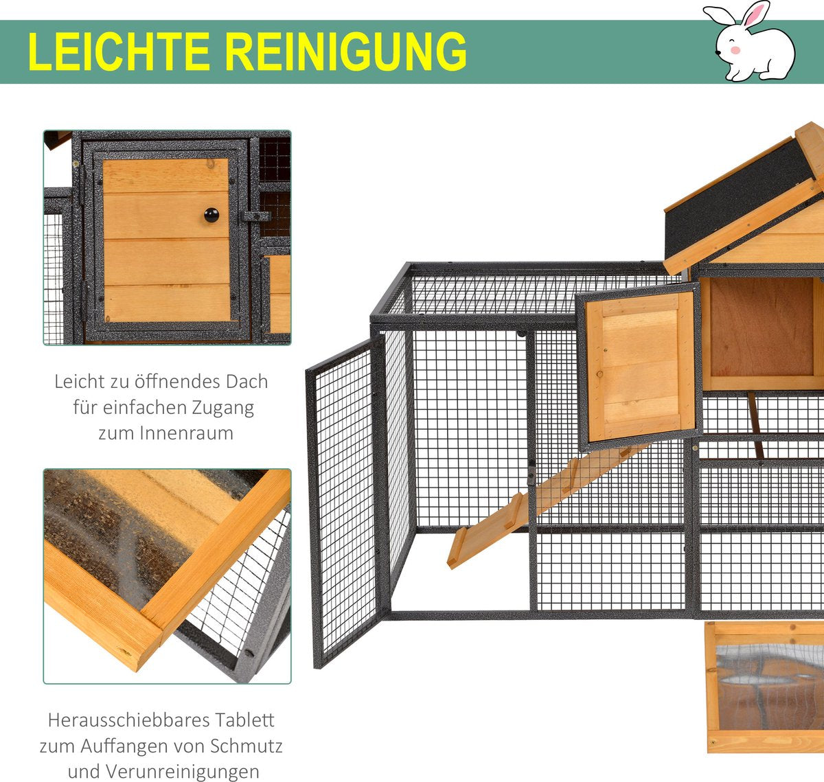 Konijnenhok verhoogd huisje met afsluitbare deur buiten hout metaal