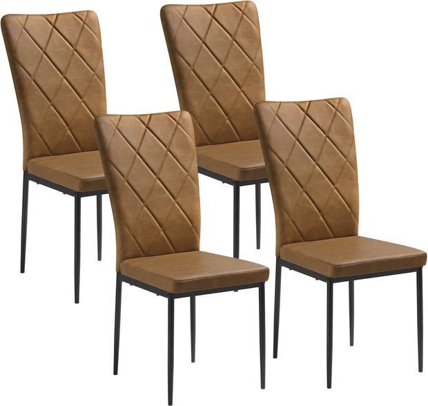 Chairs - Set Of 4 - Dining Room Chairs - Brown - Faux Leather - Dining Room - Upholstered - 94.5x41x43 Cm - Modern