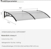Voordeurluifel - Voordeur dakbedekking - zonwerende folie PC plaat - 965x1987mm