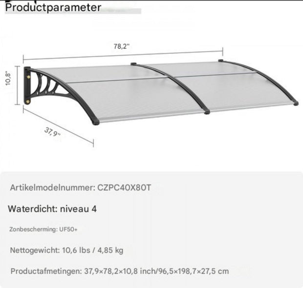 Voordeurluifel - Voordeur dakbedekking - zonwerende folie PC plaat - 965x1987mm