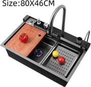 Waterfall Sink Set - Digital Display - Cup Cleaner - Waterfall - Multiple Modes - Cutting Board - Black - Modern - Unique