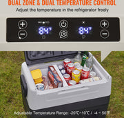Mini Koelkast 45L - Auto Koelkast - Camping Koelkast - 2 in 1 Dubbele Zone - 100/240V/12V Auto Stekker - Grijs