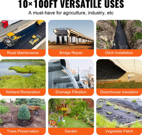 Tuinvlies - Onkruidvlies - Niet-geweven Stof - 3,0 x 30,5 m - 271 g/m2 Pp - Opritdrainagedoek - Voor Opritstabilisatie - Tuinbouw - Landbouw En Drainage - Zwart