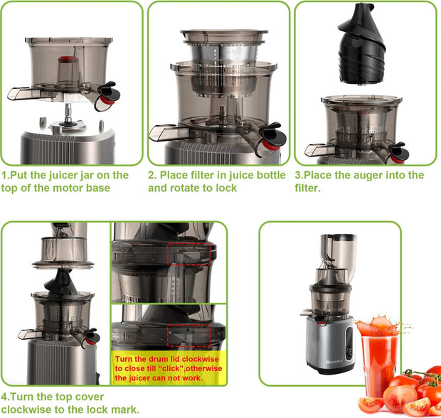 Slowjuicer - Sapcentrifuge - Cold Press - Groente en Fruit Blender - Ijsmaker - Krachtige Motor - Koude Pers - Groot Formaat - Met Extra Filter Meegeleverd - 25x25x44cm - 40-65Rpm - 200W Motor - Grijs