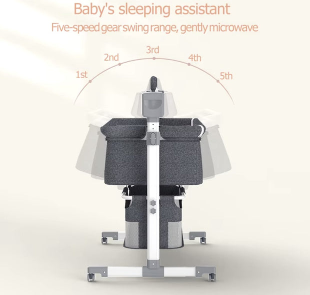 Elektrisch babybed - Wieg - Baby bedje - Ledikant - Bluetooth - Verplaatsbaar - Draagbaar - Klamboe - Bruin/Khaki