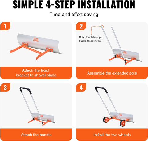 Sneeuwschep - 30-Inch Duwschild - 15° Hellend Ontwerp - Aluminium U-Vormige Handgreep - Efficiënt en Krachtig - Geschikt voor Thuis en Commercieel Gebruik - 120 x 74.5 x 25 cm