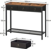A hall table with 3 drawers - coffee table 100 x 25 x 80 cm - brown - Handy space-saving table with plenty of storage space