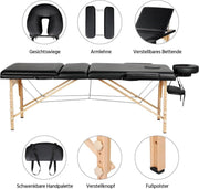 Folding massage table with wooden legs and height adjustment - Carrying bag and accessories - Cosmetic lounger