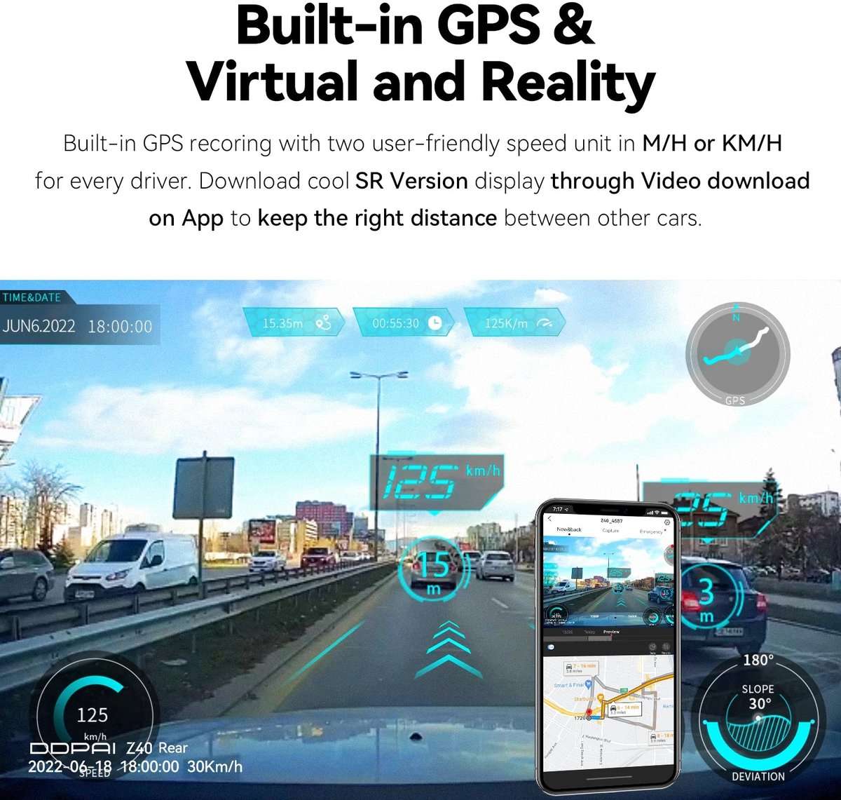 Dash Cam Dual Car Camera – 1944P HD – WiFi – Voor & Achter – 24H Parkeerbeveiliging – D²save Opslag – Zonder Geheugenkaart