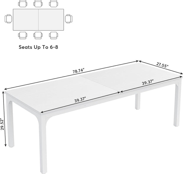 Keukentafel - Eettafel - 200 x 70 x 75 cm - Eetkamertafel Voor 6-8 Personen - met Stevige Metalen Poten - Industrieel Design - Vintage - Wit
