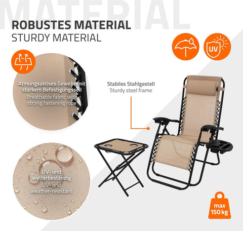 Ligstoel set 3-delig taupe opvouwbaar met tafel ML-Design