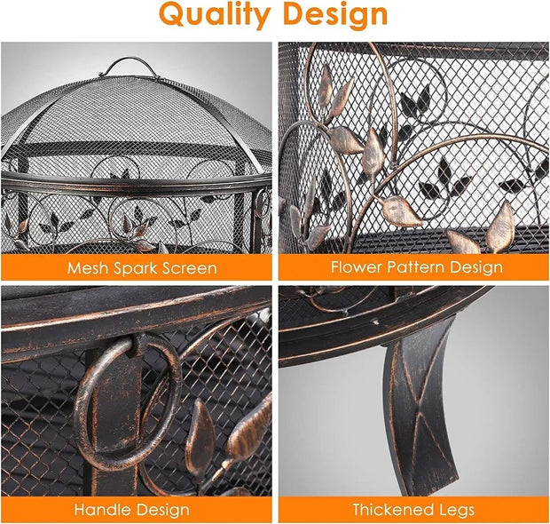Outdoor Fire Pit - Patio Fireplace - Fire Barrel - Fire Pit With Spark Screen