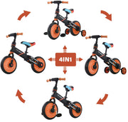 Loopfiets - Kinderfiets - Kleuterfiets - Peuterfiets - 4in1 kinderfiets - Afneembare trappers - Afneembare zijwieltjes - Verstelbaar zadel - Oranje - Zwart