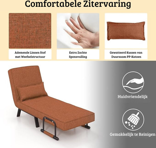 Luxury 4 in 1 Sleeping Chair - Sleeping Chair - 5 Positions - Multifunctional - Adjustable Backrest - Padded - High Quality Material - Brown