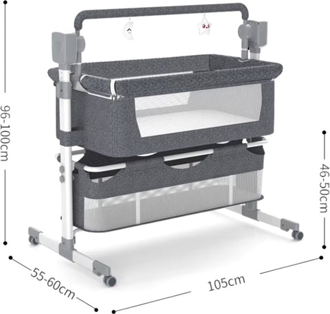 Elektrisch babybed - Wieg - Baby bedje - Ledikant - Bluetooth - Verplaatsbaar - Draagbaar - Klamboe - Grijs